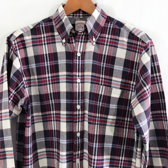 BROOKS BROTHERS Navy/Red Tartan Plaid Button Down - Picture 3 of 8